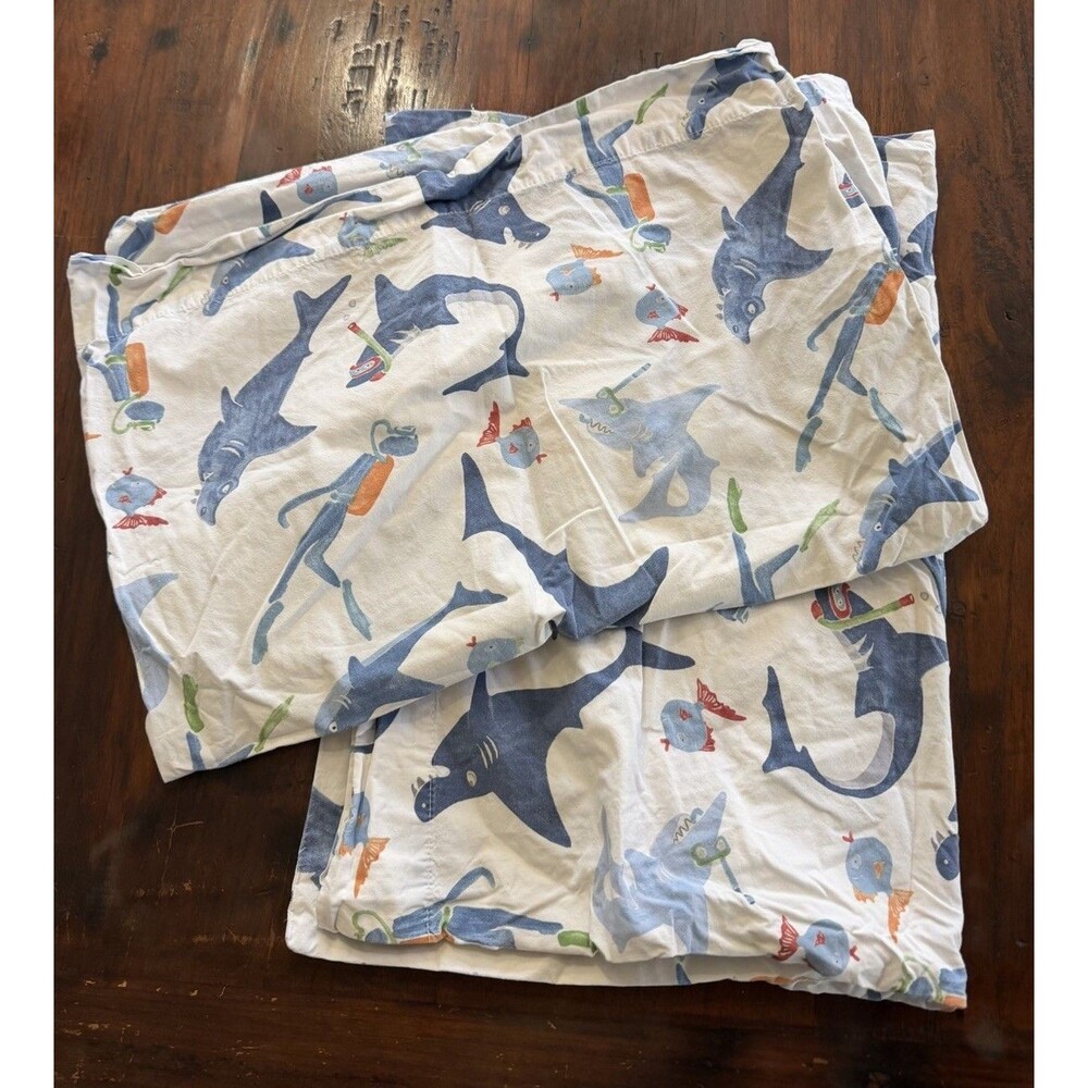 Pottery Barn Kids SHARK QUEEN SHEET SET BEACH SURF Fish TROPICAL 4pc
